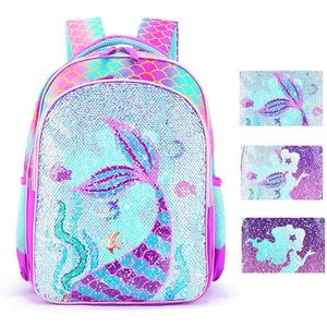 THE Crafts Reversible Sequin School Backpack Lightweight Little Kid Book Bag for Preschool Kindergarten Elementary (17", Mermaid)