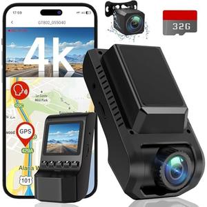 Dash Cam Front and Rear, 4K Ultra HD+1080P Dash Camera for Cars, Built-in Wi-Fi GPS, Included 32GB Card, 2.0'' IPS Screen Mini Car Camera, App, Night Vision, 170°Wide Angle, 24H Parking Mode