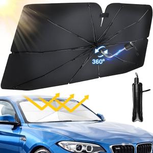 Car Windshield Sun Shade Umbrella, Windshield Sun Shade Cover with 360Rotation Bendable Handle, UV Block Heat Insulation Portable Full Cover Sun Shade, Foldable Sunshades for Most Cars (55" * 31.5")