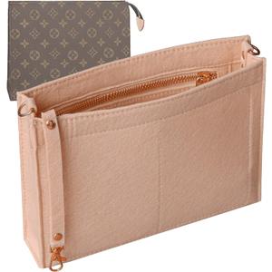 Soyizom Felt Purse Tote Insert Fits Toiletry Pouch - Messenger Bag Liner - Women's Hangbag Purse Tidy Organizer with Gold Buckle&Keychain (Large-26, Pink)
