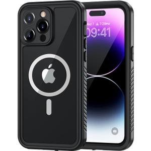 Lanhiem for iPhone 14 Pro Magnetic Case, Waterproof Dustproof Shockproof Case with Built-in Screen Protector Compatible with Magsafe, Full Body Protective Cover for iPhone 14 Pro 6.1 inch -Black