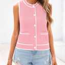 PRETTYGARDEN Vest For Women 2025 Summer Casual Button Down Color Block Sweater Vest Ribbed Knit Tank Tops With Pockets (L)