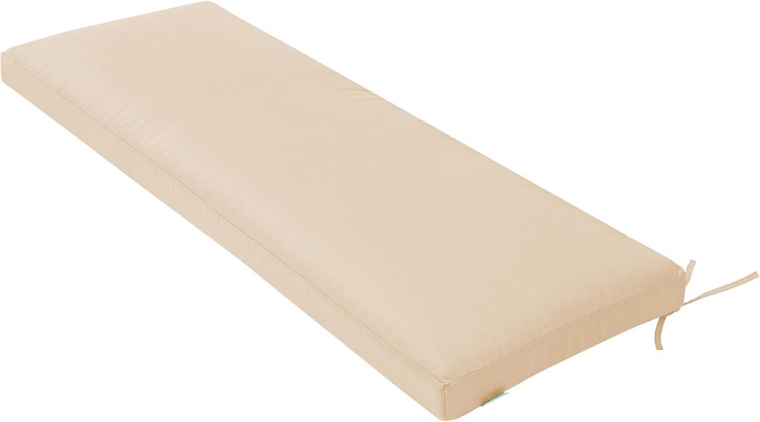 QILLOWAY Indoor/Outdoor Bench Cushion, Thick Upholstery Foam Couch Swing Pads with Ties,48-Inches,Beige/Sand/Camel.