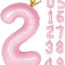 Number 2 Balloon with Crown, Large number balloons 40 inch, 2nd Birthday Party Decorations Supplies Two Birthday Sign Decor, Pink