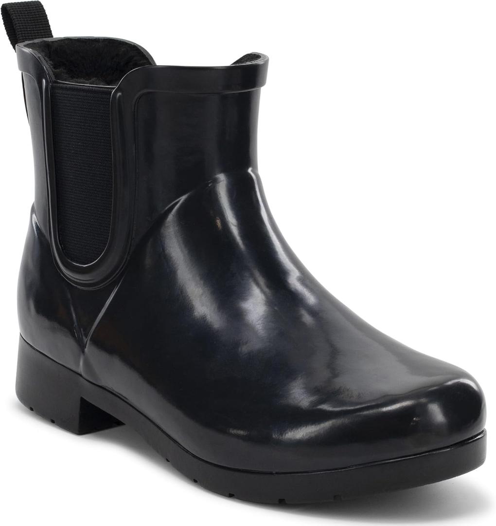 Chooka Womens Waterproof Chelsea Bootie  Plush Lined, Slip-On Rain Ankle Boots (6, Black/Black)