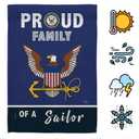 Proud Family Sailor Garden Flag - Set with Stand Armed Forces Navy USN Seabee United State American Military Veteran Retire Official - House Banner Small Yard Gift Double-Sided 13 X 18.5