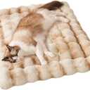 SOMAHE Cat Bed, Plush Faux Fur Kneading Flat Mat - Machine Washable Fluffy Pet Bed for Indoor Cats, Non-Slip Small Kitten Bed, Therapeutic Knead Cat Mat for Couch & Window Sill, 23"15" Inch,Camel