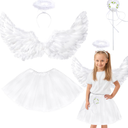 Angel Wings, Angel Wings and Halo Wand Angel Costume Accessories with Tulle Tutu Skirt for Women Cosplay