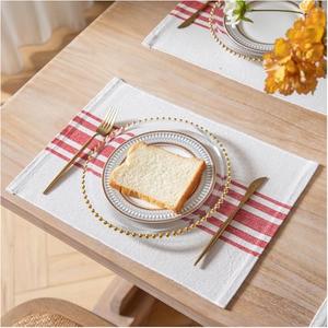 Placemats Set of 6 for Dining Table, Woven Cloth Place Mats for Kitchen Tabletop Décor, Handcrafted Machine Washable Cotton Table mats 13 x 19 Inch, Red and Beige