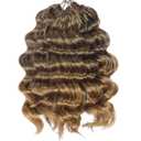 Brown Blonde Ombre Ocean Wave Crochet Hair 9 Inch Curly Braiding Ocean Wave Hair 7 Packs Deep Wave Short Wavy Crochet Braids Synthetic Hair Extensions for Women