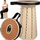 Collapsible Stool, Folding Stool with PU Cushion, Portable Foldable Stool 12 Levels and Load Capacity 500lbs, Travel Chair Backpack Chair for Camping/Fishing/Hiking/BBQ and for Adults