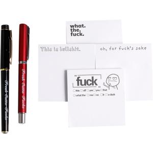 Fresh Outta Fucks Pad and Pen, Snarky Novelty Office Supplies, 4 Funny Sticky Notes and 2 Pen Set,Novelty Pen Desk Accessory Gifts for Friends Co-Workers (4Pad with 2Pen -B)