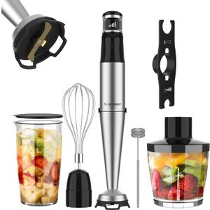 1100W Corded Hand Blender  6-in-1 Stick Blender  Variable Speed Immersion Blender with Titanium Blades  Corded Blender with Whisk Chopper Frother Storage Holder & Silicone Cover