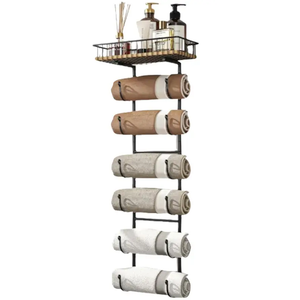 Simple Trending 6 Tier Wall Mount Towel Rack，Black - Space-Saving Durable Bathroom Organizer for Towels & Shower Caddy with Rustproof Installation, Towel Racks For Bathroom, Bathroom Towel Holder, Hanging Towel Rack For Bathroom