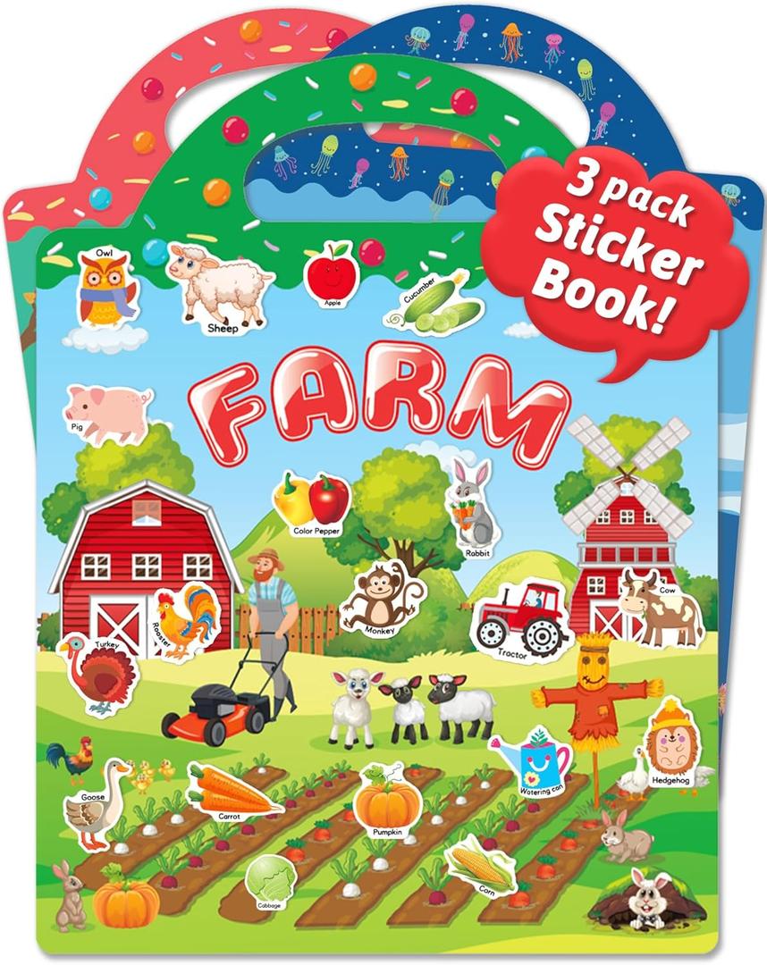 Benresive Reusable Sticker Book for Toddlers & Stickers for Kids, Toddler Travel Toys, Craft Activities, Boys & Girls Birthday Gifts