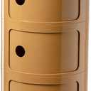 3 Drawers Round Nightstand with Storage, Yellow Side Table Plastic Round Nightstand 3 Tier Small Drawers for Bathroom, Bedroom