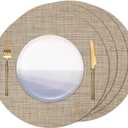 Round Placemats Set of 4 Heat Resistant Vinyl Placemats 15 inch Washable Non-Slip Table Mats Woven Place Mats for Dining Table (Beige, Set of 4)