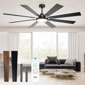 TCL Ceiling Fans with Lights and Remote: 8 Blades, Quiet Reversible DC Motor, Dimmable Super Bright LED, Noiseless Large Modern Fan for Room, Outdoor, Commercial and Industrial Use (Black, 72 Inch)