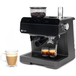 Profile GE Semi Automatic Espresso Machine + Steam Frother | Italian-Made 15 Bar Pump for Balanced Extraction | 15 Adjustable Grind Size Levels | WiFi Connected for Drink Customization | Black