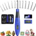 Zcvtbye 12 Size Counting Crochet Hook for Beginners, Lighted Led Digital Row Stitch Counter with Ergonomic Soft Handle, Interchangeable Metal Hook Heads, USB Rechargeable for Dark Yarn (Blue)