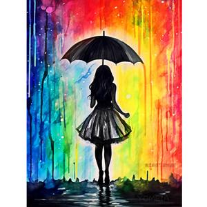 5 x YOMEIA 5D Diamond Painting Kit for Adults - Full Drill Round Diamonds Art with Elegant Girl in Rain (16x12 inch) DIY Craft for Stress Relief, Home Wall Decor & Gift for Women Beginners