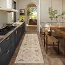 Machine Washable Hallway Runner Rug: 2'x6' Kitchen Rugs Stain Resistant Non Slip Low Pile Soft Carpet Runners for Hallways Indoor Entryway Kitchen Beside Bedroom Bathroom Farmhouse (Beige and Cream)