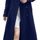 ebossy Women's Double Breasted Duster Trench Coat Slim Full Length Maxi Long Overcoat (Medium, Navy Blue)