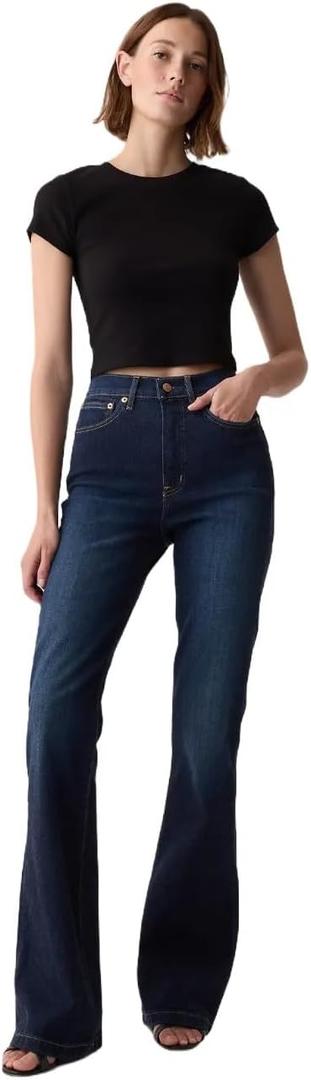 Gap Womens High Rise Flare Denim Jeans (29 Long, Dark Wash V2)
