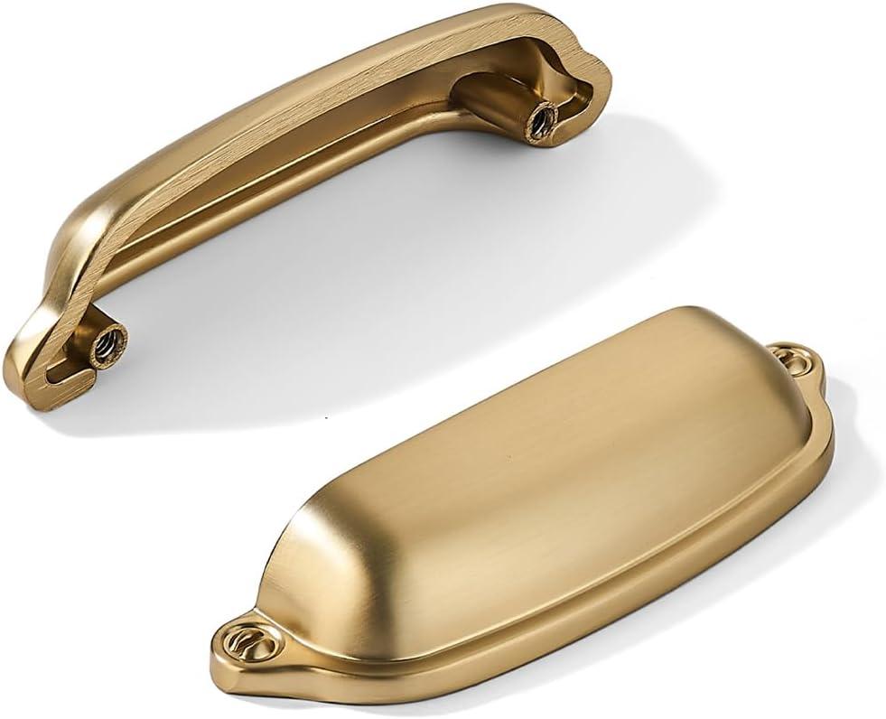 khtumeware 2 Pack Champagne Bronze Cup Pulls 3 Inch Center to Center - Cabinet & Drawer Handles for Kitchen Hardware