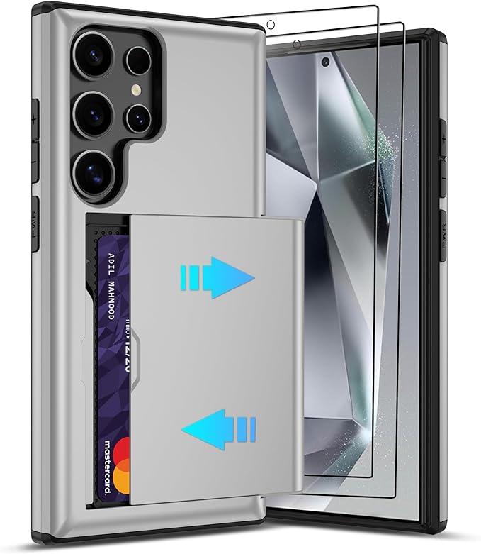 ATRAING Compatible with Samsung Galaxy S24 Ultra Wallet Case with Credit Card Holder Hidden Card Slot Slim Shockproof Protective Hard Cover for Women Man Green