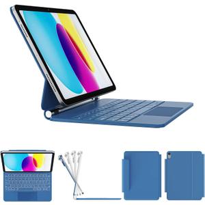 for iPad 11th (A16, 2025)/10th Generation Case with Keyboard, Magic Keyboard 2022, Springy Backlit Keys, Stain-Resistant Surface, Multi-Touch Trackpad, Steel Blue
