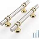 Rergy Cabinet Handles Drawer Pulls and Knobs, 5 Pack Brushed Nickel and Gold 4 inch Hole Center, Kitchen Hardware for Dresser Handle Zinc Alloy Furniture Pull