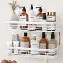 Orimade Shower Caddy with 5 Hooks for Hanging Razor and Sponge Adhesive Shower Shelf Basket Bathroom Storage Organizer Kitchen Rack No Drilling Stainless Steel Rustproof - 2 Pack,White