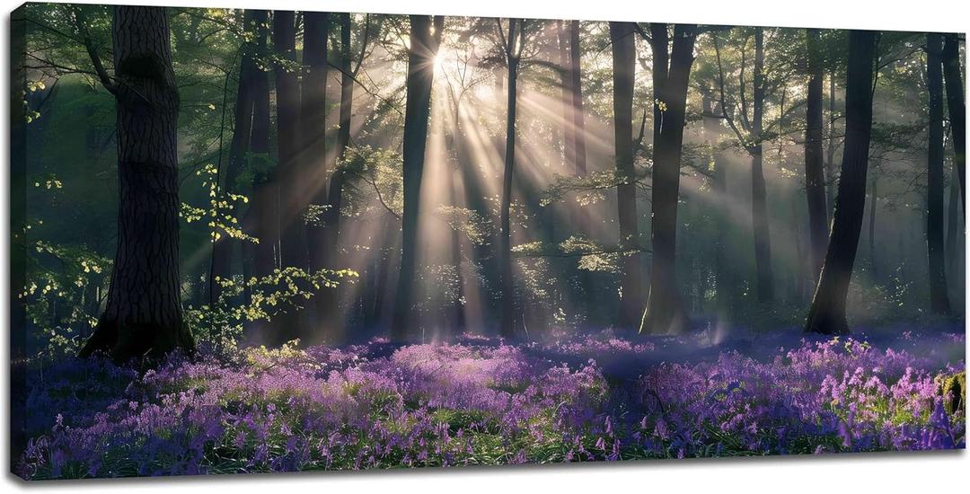Lavender Large Wall Art Purple Flower Forest Tree Nature Landscape Pictures Wall Decor Gift Canvas Painting Prints Modern Artwork Decorations Framed for Living Room Gallery Office Bedroom 30"x60"