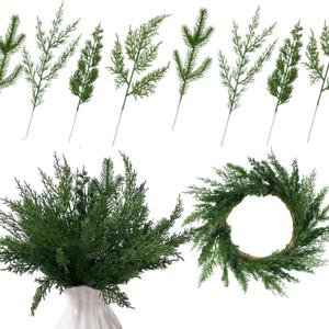 Suncalla 100 Pcs Christmas Artificial Pine Branches Assorted Faux Picks Cedar Leaves Needle Sprigs Plastic Christmas Greenery Pine Stems for Xmas Wreaths Garlands DIY Accessories Home Garden Decor