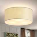 3-Light Semi Flush Mount Ceiling Light Fixture,Round Ceiling Light Fixture for Bedroom,12.6" Modern Close to Ceiling Light with Linen Fabric Drum Shade,Ceiling Lamps for Hallway Living Room (White)
