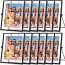 Hoteam 12 Pack 5 x 7 Inch Floating Frame Glass Photo Frame Collection Vintage Metal Minimal Ornate Easel for Pictures Photos Desk Tabletop Display (Black)