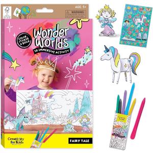 Creativity for Kids Wonder Worlds 3D Coloring Book: Fairy Tale - Unicorn and Princess Kids Coloring Art Set, Boys and Girls Gifts (Ages 5+) (1 Kit)