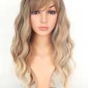 Ombre Dirty Blonde Wavy Wigs With Bangs For Women Medium Long Ash Blonde Synthetic Wigs For Daily Use Dirty Blonde