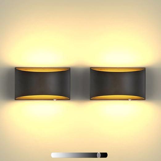 Dimmable Wall Sconces, Wall Mounted Led Wall Lights with ON/Off dimmer Switch Touch Control for Bedroom, Hallway (Black, 3000K 2pack)