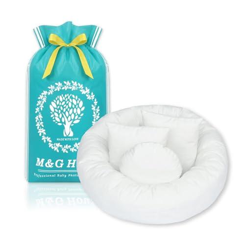 4PC Newborn Photo Props - 1 Soft Cotton-Linen Blend Donut + 3 Posing Pillows, Infant Photography Posing Set for 0-3 Months Babies (3-6kg), Safe & Skin-Friendly Baby Photo Shoot Accessories