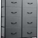WLIVE Fabric Dresser for Bedroom, Tall Dresser with 8 Drawers, Storage Tower with Fabric Bins, Double Dressers, Chest of Drawers for Closet, Living Room, Hallway, Dark Gray