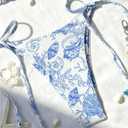 BEAUDRM Women 2 Piece Swimsuit Seashell Print Halter Triangle Thong Boho Seashell Swimwear (Blue, L)