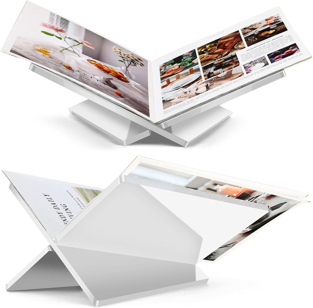 Acrylic Book Stand Large White Acrylic Book Holder, 12.5" x 9.5" x 5.7", Open Book Holder Stand for Display and Reading Cookbooks, Art Books, Bibles, Magazines - Home and Office (White, Large)