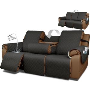 Waterproof Recliner Sofa Covers with Flipped Middle Backrest Washable Recliner Couch Covers Non-Slip with Elastic Straps Furniture Protector for Kid Dogs Pets (Dark Grey)