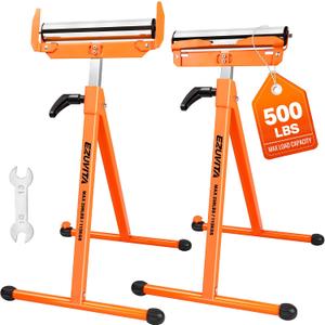 2-Pack Folding Roller Stands, 250 LBS Load Capacity Per Stand, 28–43.5" Adjustable Height, Stable Support for Table Saw Outfeed & Woodworking
