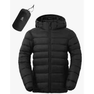 ASPO Men's Packable Lightweight Puffer Winter Jackets Detachable Hood Waterproof Warm Insulated Down Coats Hiking Snow Travel Black XXL