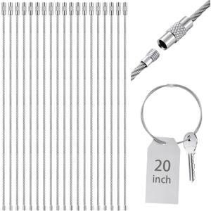 Zonon 15 Pack 20 Inch Large Wire Keychain Cable Heavy Duty Stainless Steel Hanging Extension Cords with Screw Clasp 2mm Twist Barrel for Key Luggage Tags Hanging Lamp Climbing Plant 6 Inch Diameter