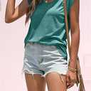 Womens Cap Sleeve T Shirts V Neck Casual Tops Oversized T-Shirt Summer Trendy Lightweight Loose Fit Basic Tees (M)