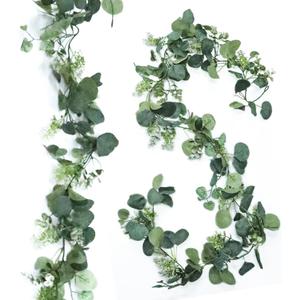 2Pack Artificial Eucalyptus Garlands, 5.9FT Faux Eucalyptus Vines Green Leaf Garland, Hanging Greenery Garland for Table Wedding Fireplace Mantel Decor (Bud)